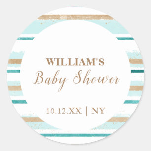 Modern Groen Goud Waterverf Streep Baby shower Ronde Sticker