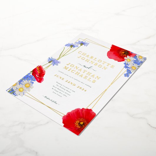 Modern Groen Goud Zomer Bloemen Bruiloft Folie Uitnodiging (Gedraaid)