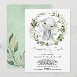 Modern groen gouden olifant Baby shower per post Kaart