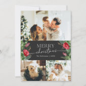Modern groen grijs 3 foto vrolijk kerstfeest feestdagenkaart (Voorkant)