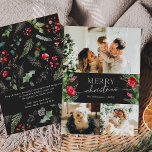 Modern groen grijs 3 foto vrolijk kerstfeest feestdagenkaart<br><div class="desc">Dit collectie is voorzien van waterverf rode bloemen,  bessen & wintergroen met een moderne en elegante typografie,  met een winterbotanische patroonrug.</div>