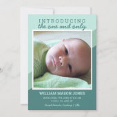 Modern groen Introducing Foto Baby Aankondiging (Voorkant)