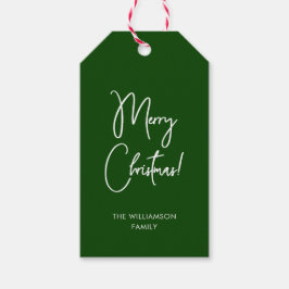 Modern Groen Kalligrafie Script Vrolijk Kerstfeest Cadeaulabel