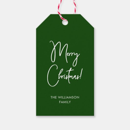 Modern Groen Kalligrafie Script Vrolijk Kerstfeest Cadeaulabel (Voorkant)