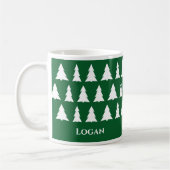 Modern groen kerstboom patroon met naam koffiemok (Links)