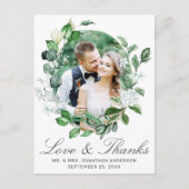 Modern groen krans foto bruiloft dank u briefkaart (Voorkant)
