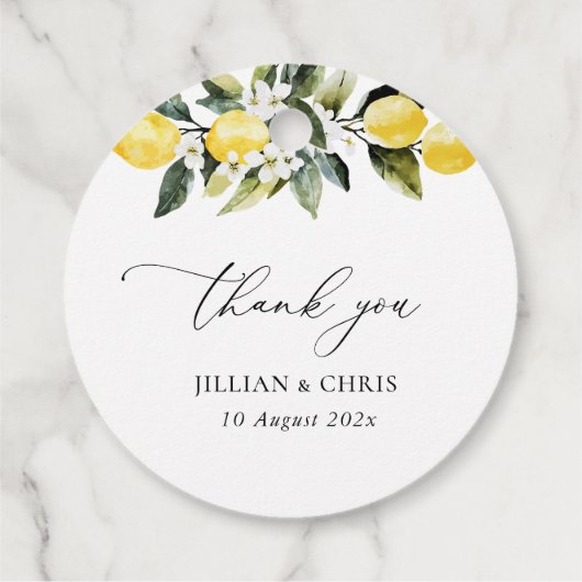 Modern groen Lemon Bloemen bruiloft Dank u Bedankjes Labels (Achterkant)