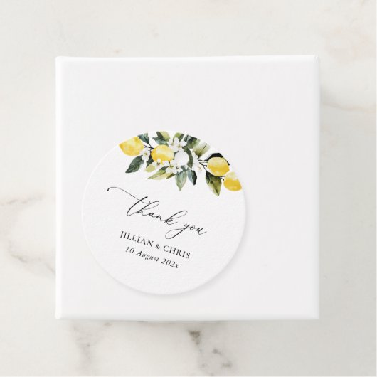 Modern groen Lemon Bloemen bruiloft Dank u Bedankjes Labels (In situ)