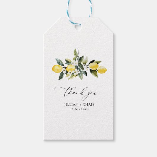 Modern groen Lemon Bloemen bruiloft Dank u Cadeaulabel (Voorkant)