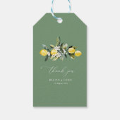 Modern groen Lemon Bloemen bruiloft Dank u Cadeaulabel (Achterkant)