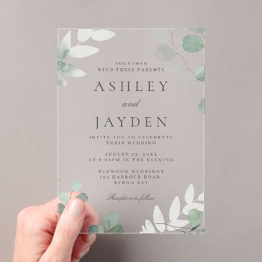 Modern groen lente bruiloft acryl uitnodigingen (Insitu (Draagbaar))