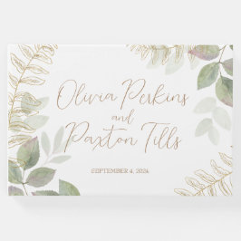 Modern groen met gouden bruiloft gastenboek