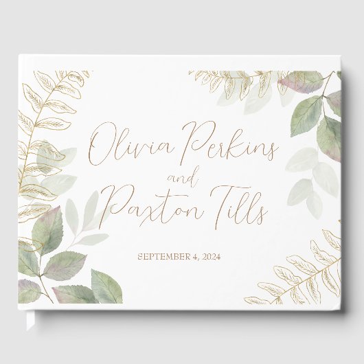 Modern groen met gouden bruiloft gastenboek (Voorkant)