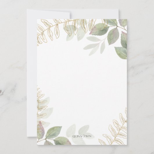 Modern groen met gouden bruiloft kaart (Achterkant)