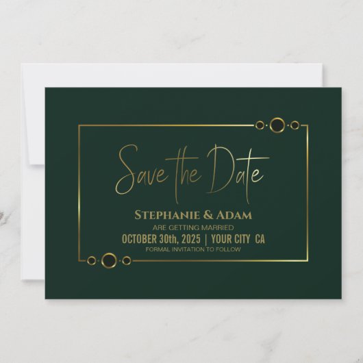 Modern groen met gouden Lijsten bruiloft sparen de Save The Date (Voorkant)