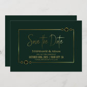 Modern groen met gouden Lijsten bruiloft sparen de Save The Date (Voorkant / Achterkant)