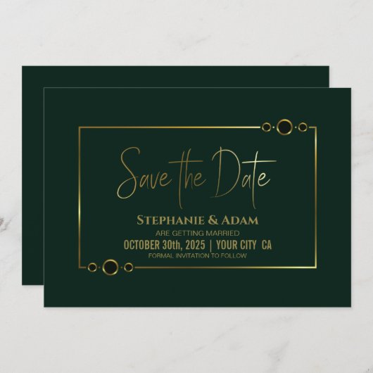 Modern groen met gouden Lijsten bruiloft sparen de Save The Date (Voorkant / Achterkant)