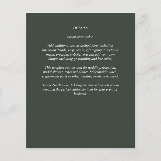 Modern groen monochroom huwelijk flyer (Achterkant)