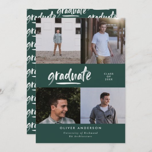Modern groen multi foto typografie afstuderen kaart (Voorkant / Achterkant)