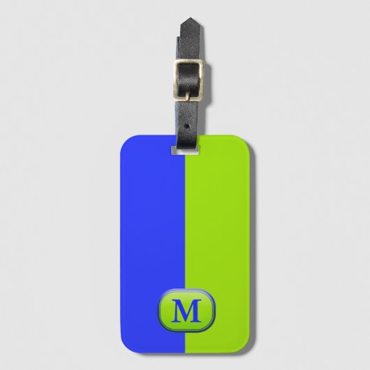 Modern groen Neon Blue Monogram Bagagelabel (Voorkant (verticaal))