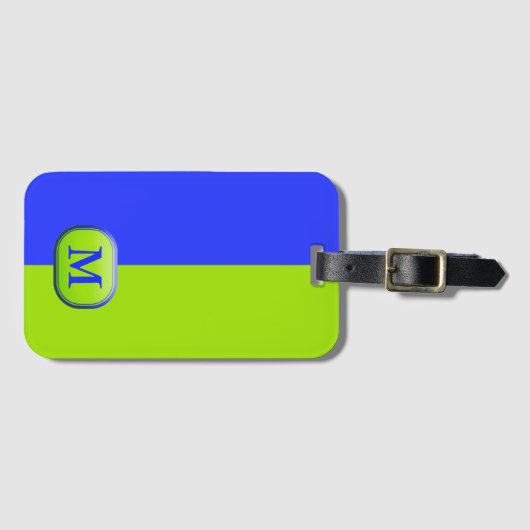 Modern groen Neon Blue Monogram Bagagelabel (Voorkant (horizontaal))