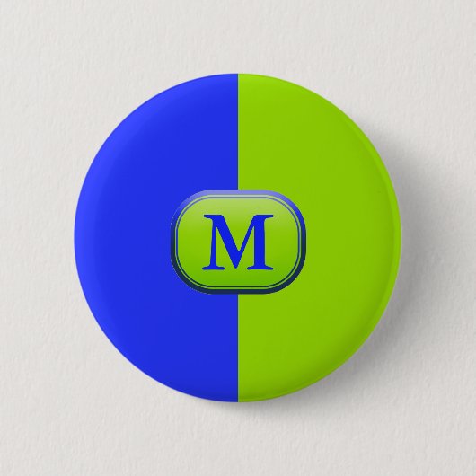 Modern groen Neon Blue Monogram Ronde Button 5,7 Cm (Voorkant)