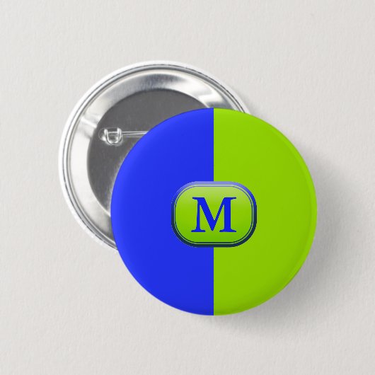 Modern groen Neon Blue Monogram Ronde Button 5,7 Cm (Voorkant /achterkant)