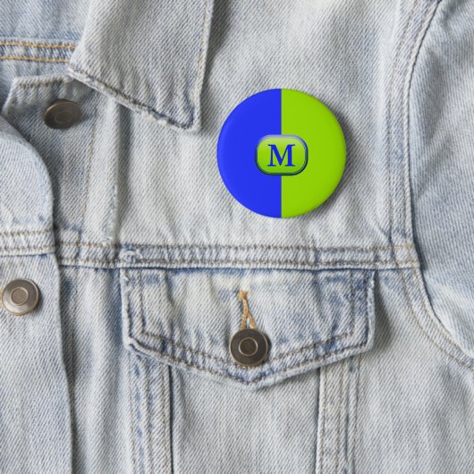 Modern groen Neon Blue Monogram Ronde Button 5,7 Cm (In situ)