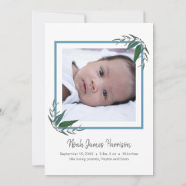 Modern groen Nieuwe Baby Boy Foto Geboorte Aankondiging