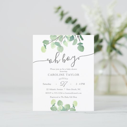 Modern groen Oh Boy Baby shower Invitation (Staand voorkant)