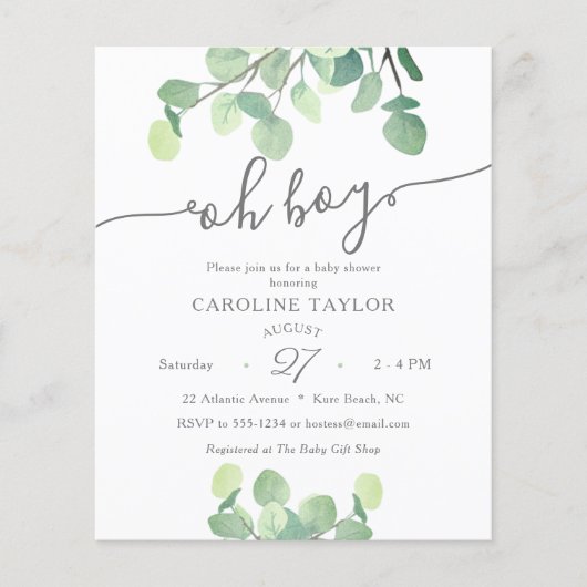 Modern groen Oh Boy Baby shower Invitation (Voorkant)