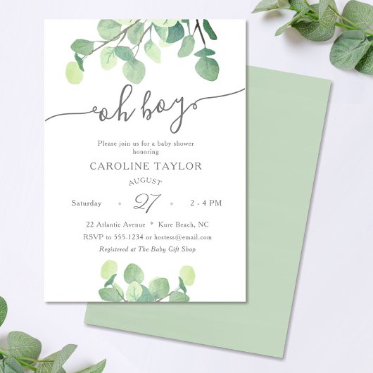Modern groen Oh Boy Baby shower Invitation