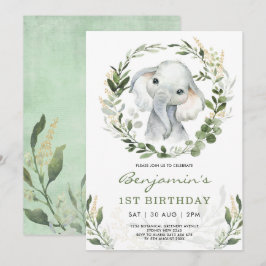 Modern groen olifant | Groen goud 1e verjaardag Kaart