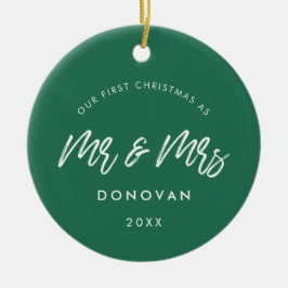 Modern groen Onze eerste kerst als meneer en mevro Keramisch Ornament