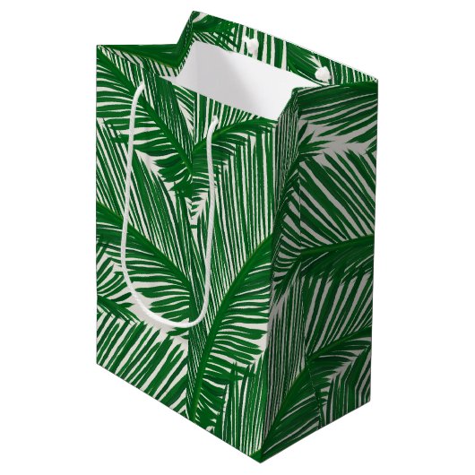 Modern groen palm Leaf Tropical Pattern Medium Cadeauzakje (Voorkant Gekanteld)