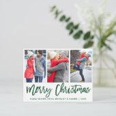 Modern groen penseelscript 3 Fotopaar kerstmis Briefkaart (Staand voorkant)