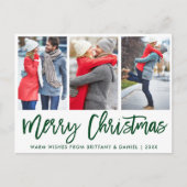 Modern groen penseelscript 3 Fotopaar kerstmis Briefkaart (Voorkant)
