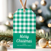 Modern Groen Plaid Script Vrolijk Kerstfeest Cadeaulabel