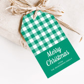 Modern Groen Plaid Script Vrolijk Kerstfeest Cadeaulabel