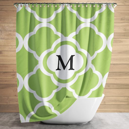Modern groen Quatrefoil Monogram Douchegordijn