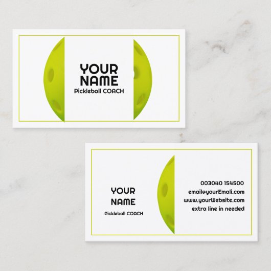 Modern groen realistisch pickleball visitekaartje (Voorkant / Achterkant)