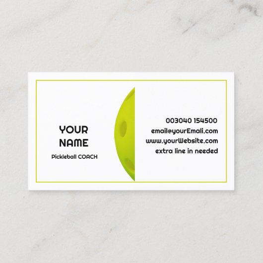 Modern groen realistisch pickleball visitekaartje (Achterkant)