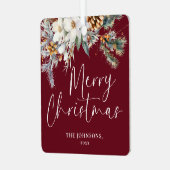 Modern groen Rode Kerst Familiefoto Metalen Ornament (Voorkant links)