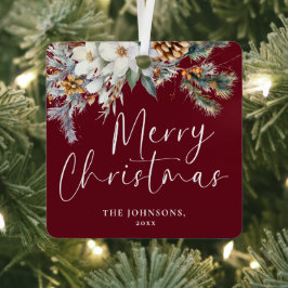 Modern groen Rode Kerst Familiefoto Metalen Ornament