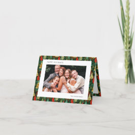 Modern Groen & Rood Patroon Familiefoto Happy Feestdagen Kaart