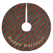 Modern Groen Rood Streeppatroon Persoonlijk Berich Kerstboom Rok (Voorkant)