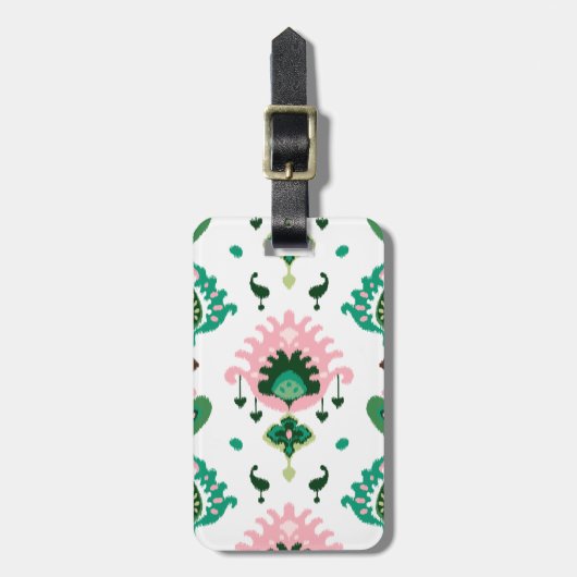 Modern groen roze girly ikat stammenpatroon bagagelabel (Voorkant verticaal)