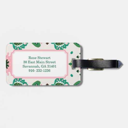 Modern groen roze girly ikat stammenpatroon bagagelabel (Achterkant horizontaal)