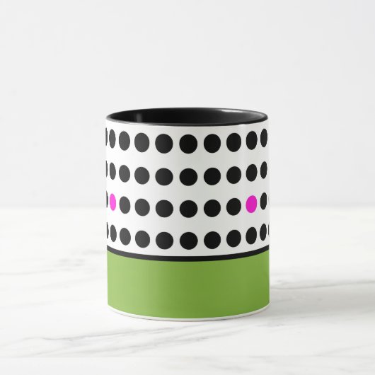 Modern Groen Roze Polka Dots Kleurenblok Mok (Midden)