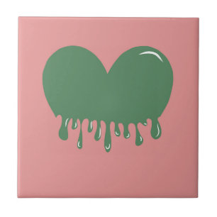Modern Groen Roze Vloeibare Druppel hart y2k chic Tegeltje